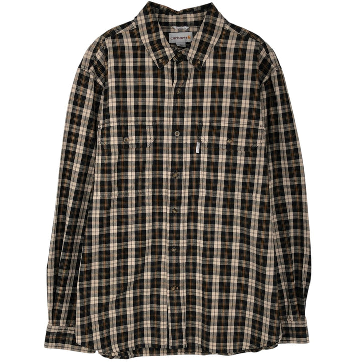 Carhartt Relaxed Fit Check Pattern Long Sleeve Button-Down Work Shirt, Men's Size L cotton black type Vintage Second Hand