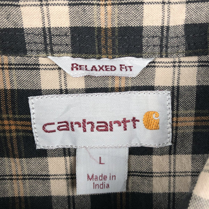Carhartt Relaxed Fit Check Pattern Long Sleeve Button-Down Work Shirt, Men's Size L cotton black type Vintage Second Hand