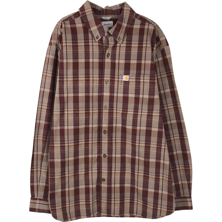 Carhartt Relaxed Fit Check Pattern Long Sleeve Button Down Work Shirt, Men's XL cotton brown type Vintage Second Hand