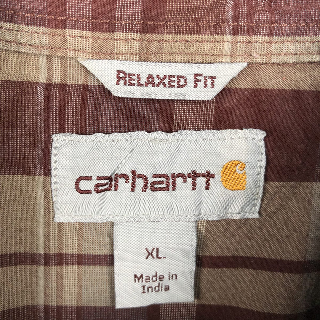 Carhartt Relaxed Fit Check Pattern Long Sleeve Button Down Work Shirt, Men's XL cotton brown type Vintage Second Hand