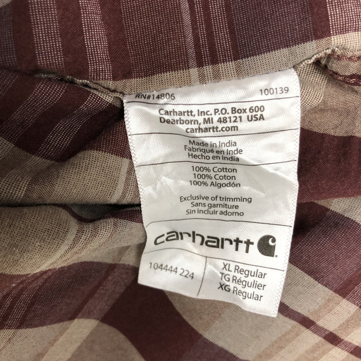 Carhartt Relaxed Fit Check Pattern Long Sleeve Button Down Work Shirt, Men's XL cotton brown type Vintage Second Hand