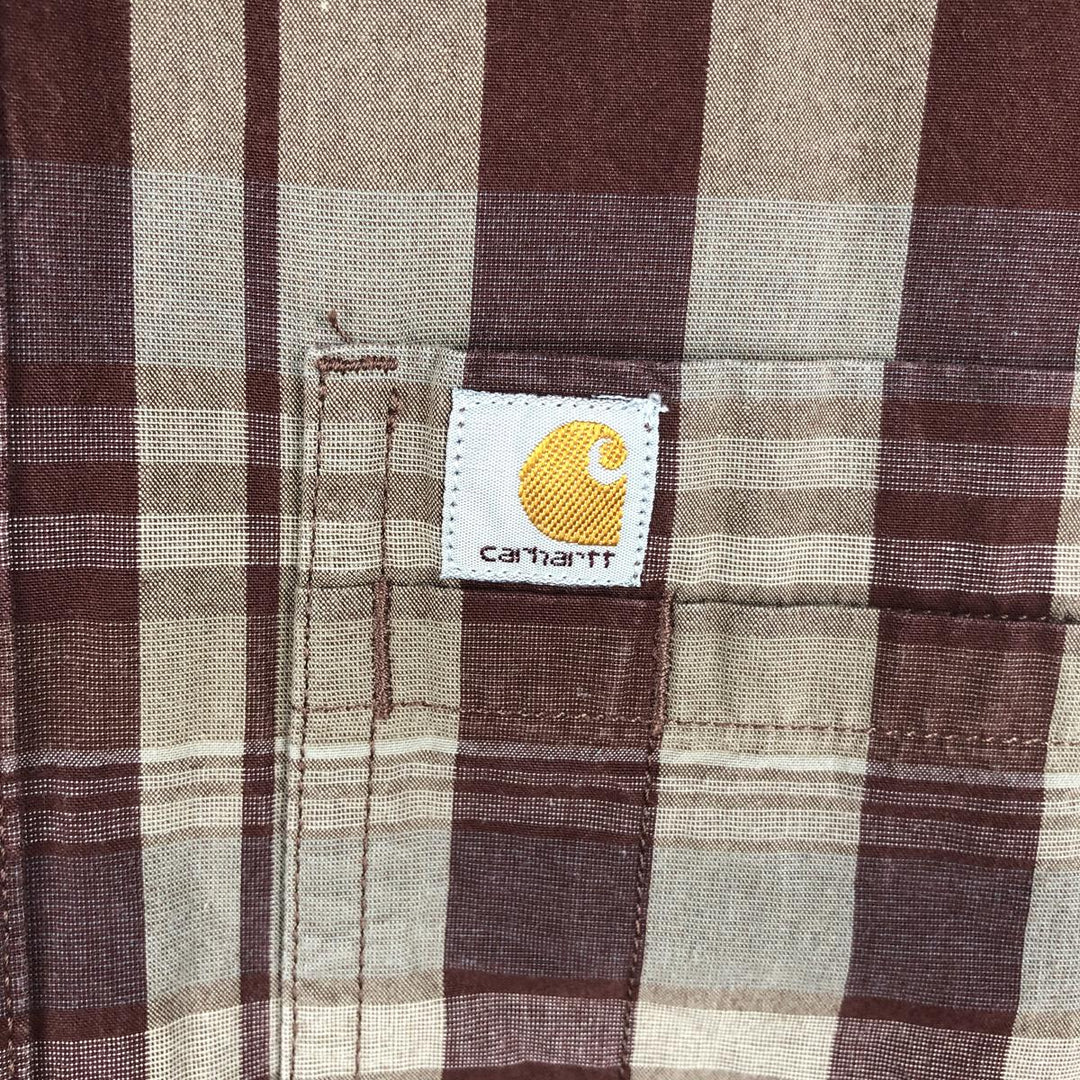 Carhartt Relaxed Fit Check Pattern Long Sleeve Button Down Work Shirt, Men's XL cotton brown type Vintage Second Hand