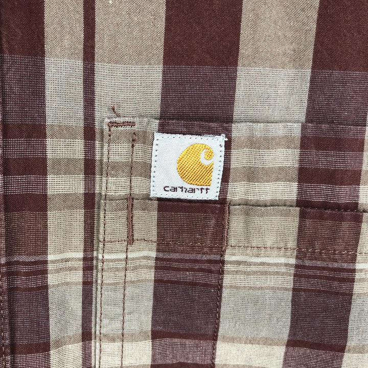 Carhartt Relaxed Fit Check Pattern Long Sleeve Button Down Work Shirt, Men's XL cotton brown type Vintage Second Hand