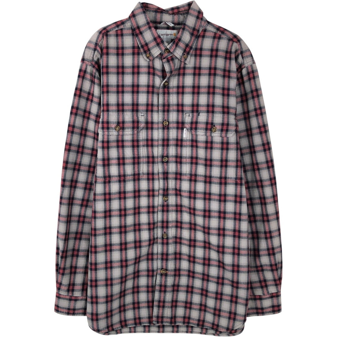 Carhartt Relaxed Fit Check Pattern Long Sleeve Button-Down Work Shirt, Men's Size L cotton gray type Vintage Second Hand