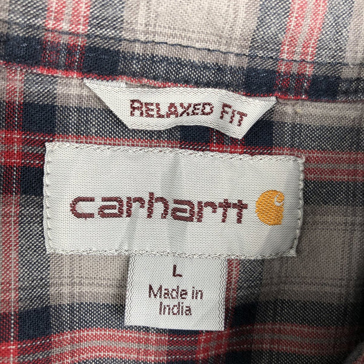 Carhartt Relaxed Fit Check Pattern Long Sleeve Button-Down Work Shirt, Men's Size L cotton gray type Vintage Second Hand
