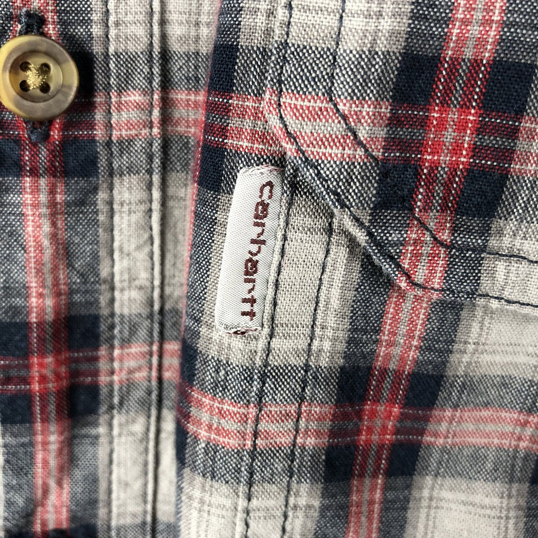 Carhartt Relaxed Fit Check Pattern Long Sleeve Button-Down Work Shirt, Men's Size L cotton gray type Vintage Second Hand