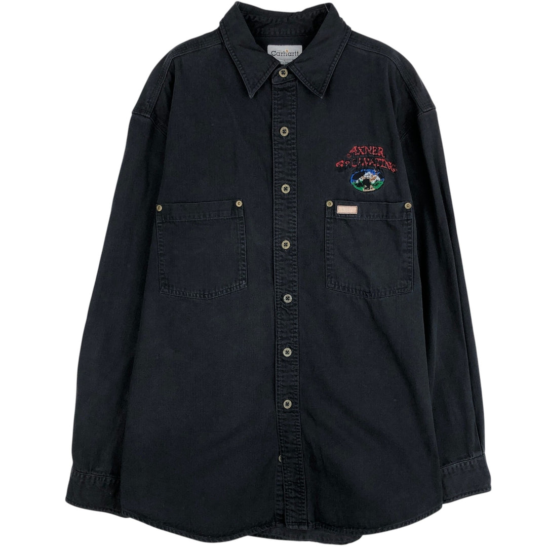 Carhartt AXNER EXCAVATING Advertising Long-Sleeve Work Shirt, Men's Size L (approx.) cotton black type Vintage Second Hand