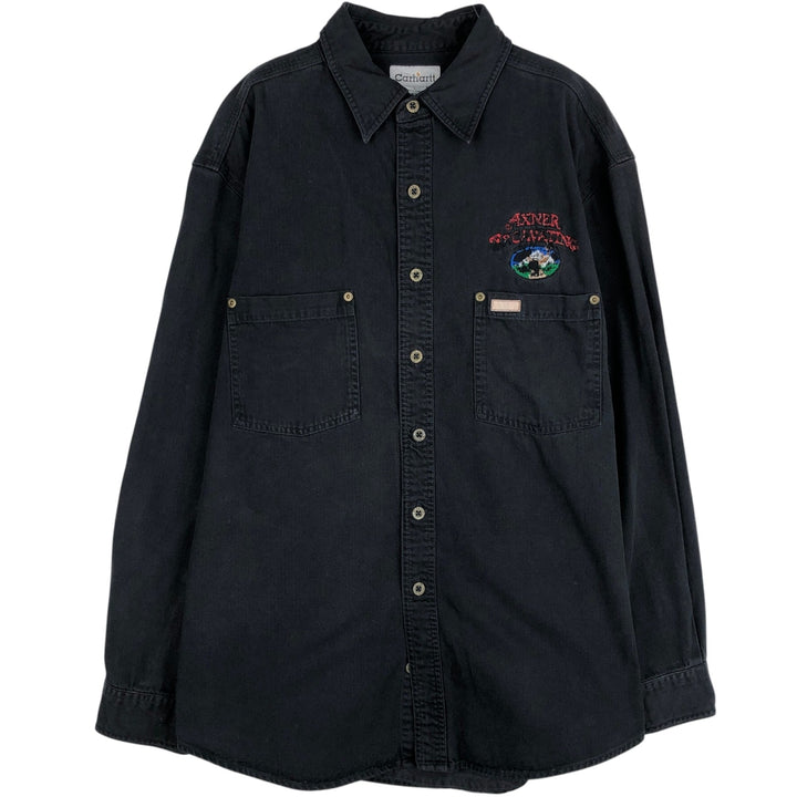Carhartt AXNER EXCAVATING Advertising Long-Sleeve Work Shirt, Men's Size L (approx.) cotton black type Vintage Second Hand