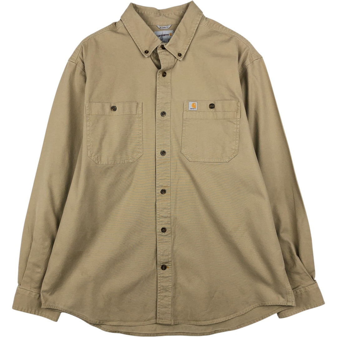 Carhartt Relaxed Fit Long Sleeve Button Down Work Shirt, Men's XL cotton Beige type Vintage Second Hand