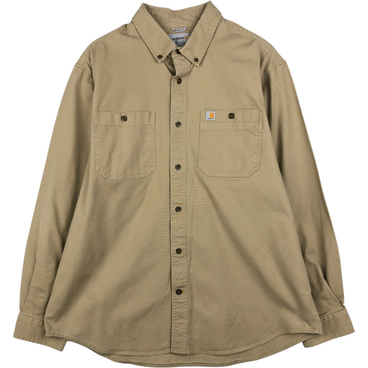 Carhartt Relaxed Fit Long Sleeve Button Down Work Shirt, Men's XL cotton Beige type Vintage Second Hand
