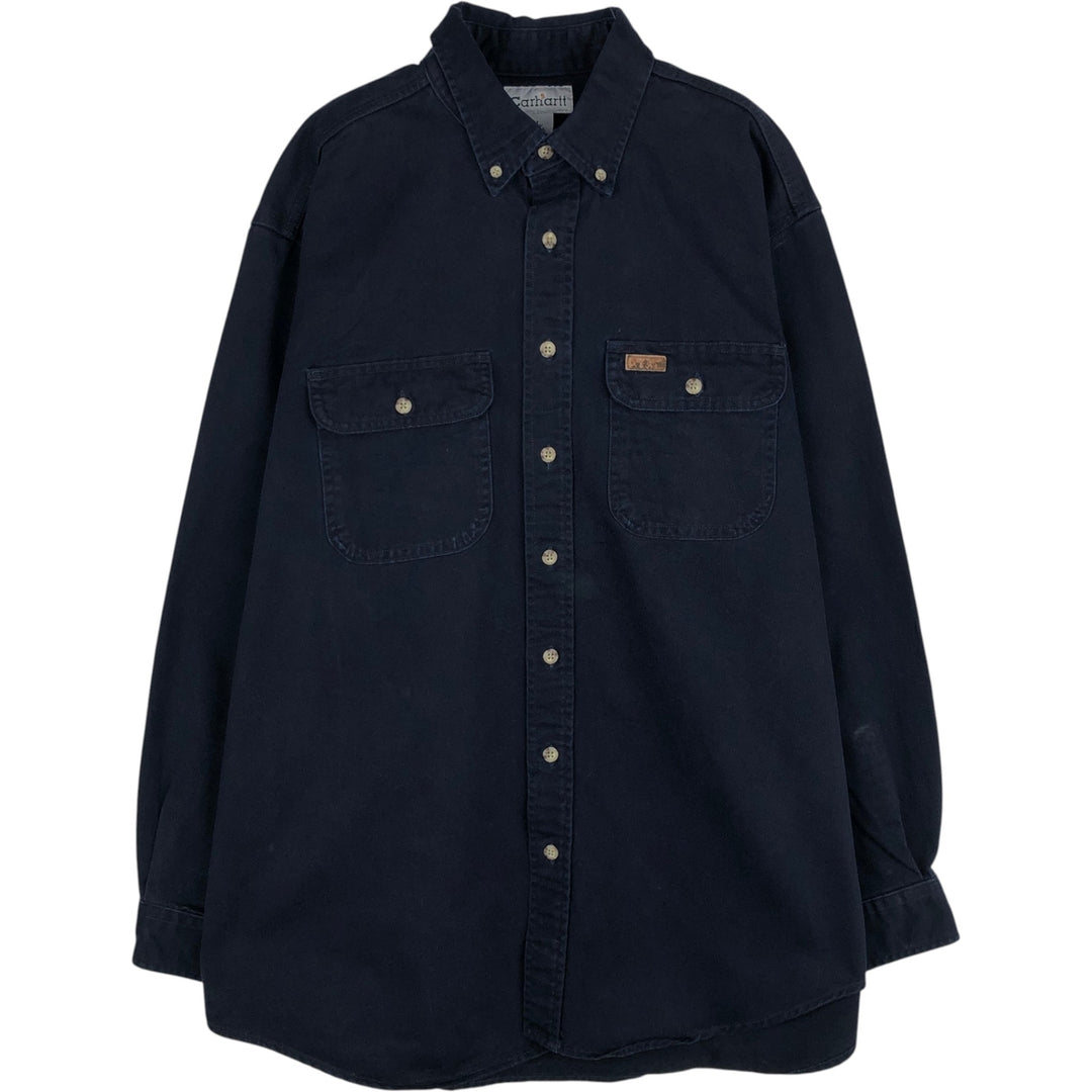 Carhartt long-sleeved button-down work shirt, men's size L cotton navy blue type Vintage Second Hand
