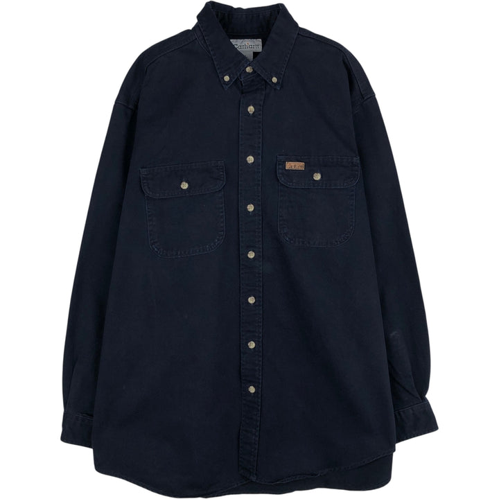 Carhartt long-sleeved button-down work shirt, men's size L cotton navy blue type Vintage Second Hand