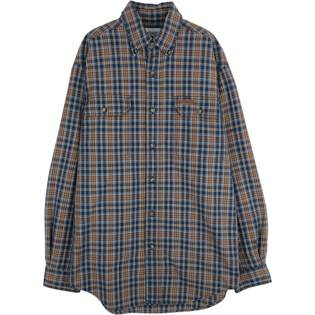 Carhartt Check Pattern Long Sleeve Button-Down Work Shirt, Men's Size S (approx.) cotton blue type Vintage Second Hand