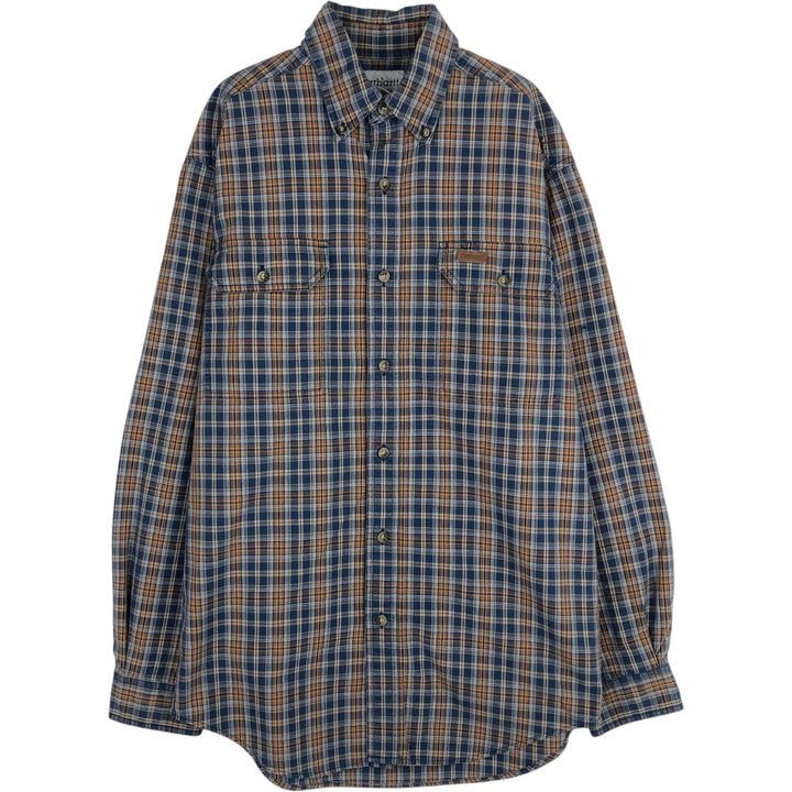 Carhartt Check Pattern Long Sleeve Button-Down Work Shirt, Men's Size S (approx.) cotton blue type Vintage Second Hand