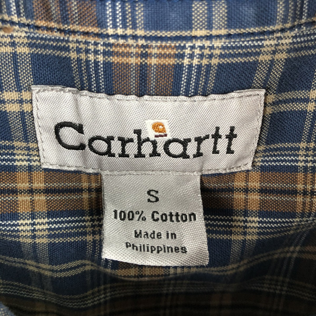 Carhartt Check Pattern Long Sleeve Button-Down Work Shirt, Men's Size S (approx.) cotton blue type Vintage Second Hand