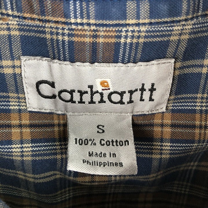 Carhartt Check Pattern Long Sleeve Button-Down Work Shirt, Men's Size S (approx.) cotton blue type Vintage Second Hand