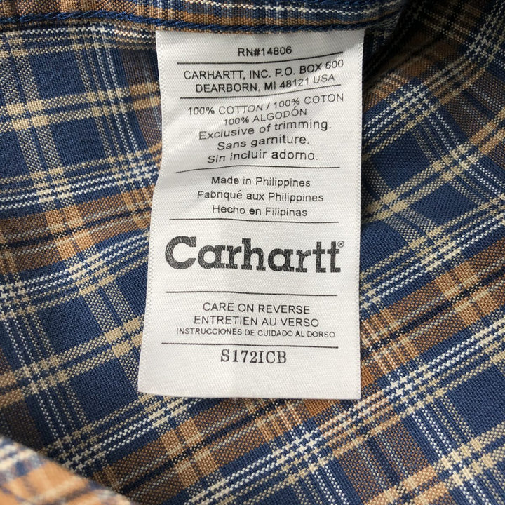 Carhartt Check Pattern Long Sleeve Button-Down Work Shirt, Men's Size S (approx.) cotton blue type Vintage Second Hand