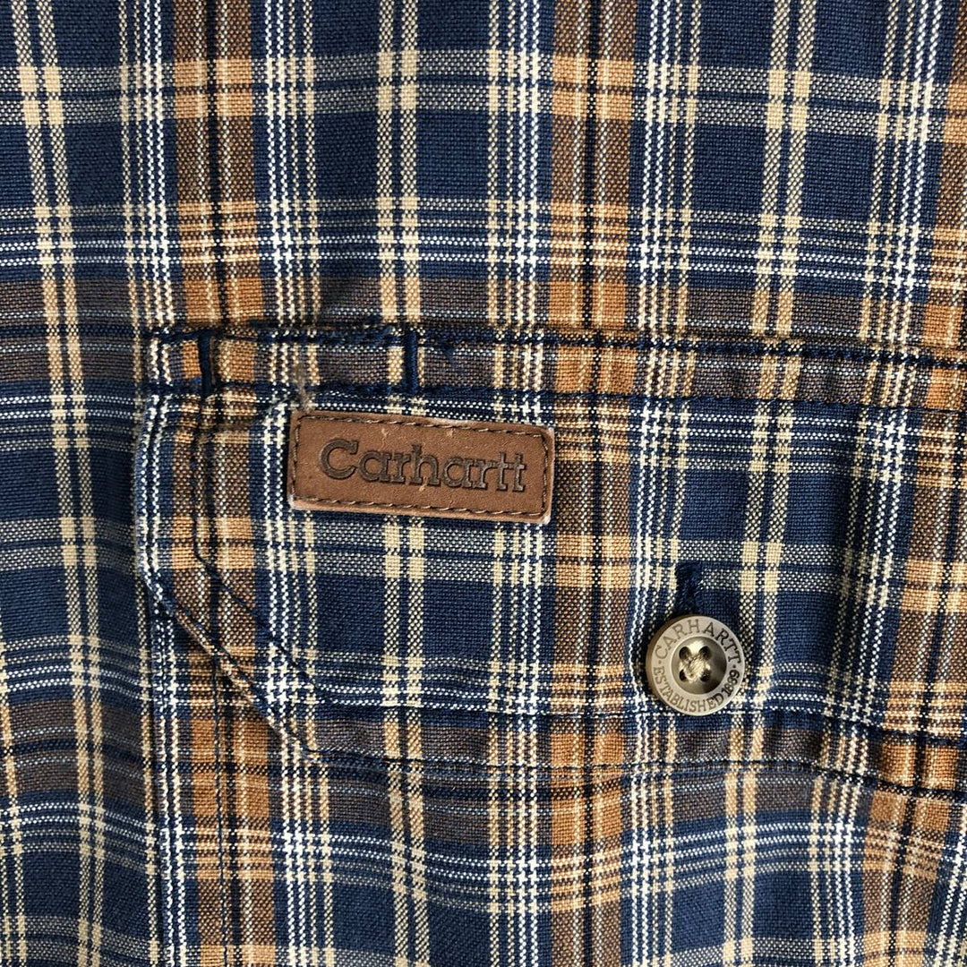 Carhartt Check Pattern Long Sleeve Button-Down Work Shirt, Men's Size S (approx.) cotton blue type Vintage Second Hand