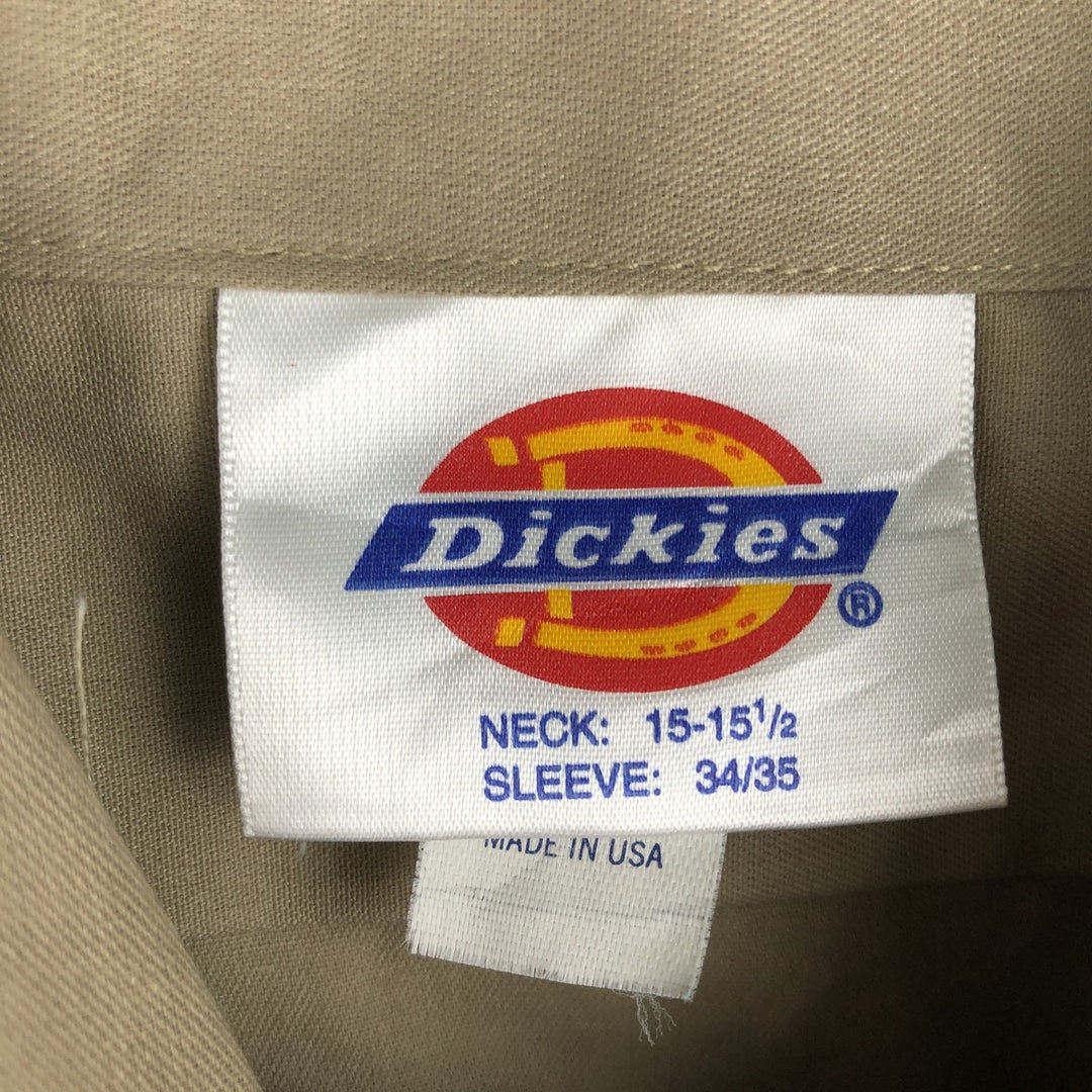 Vintage 90'S Dickies long-sleeved work shirt, made in the USA, size M, men's polyester Beige type Vintage Second Hand