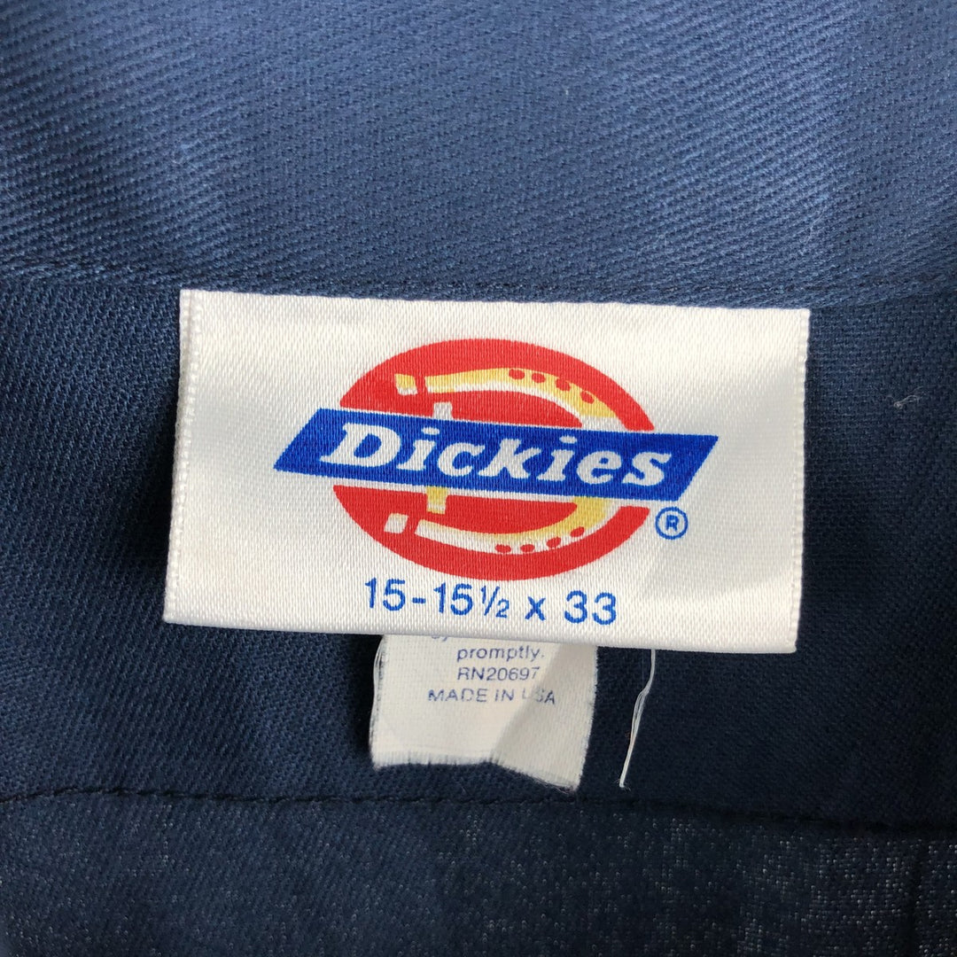 Vintage 90'S Dickies long-sleeved work shirt, made in the USA, size M, men's polyester navy blue type Vintage Second Hand