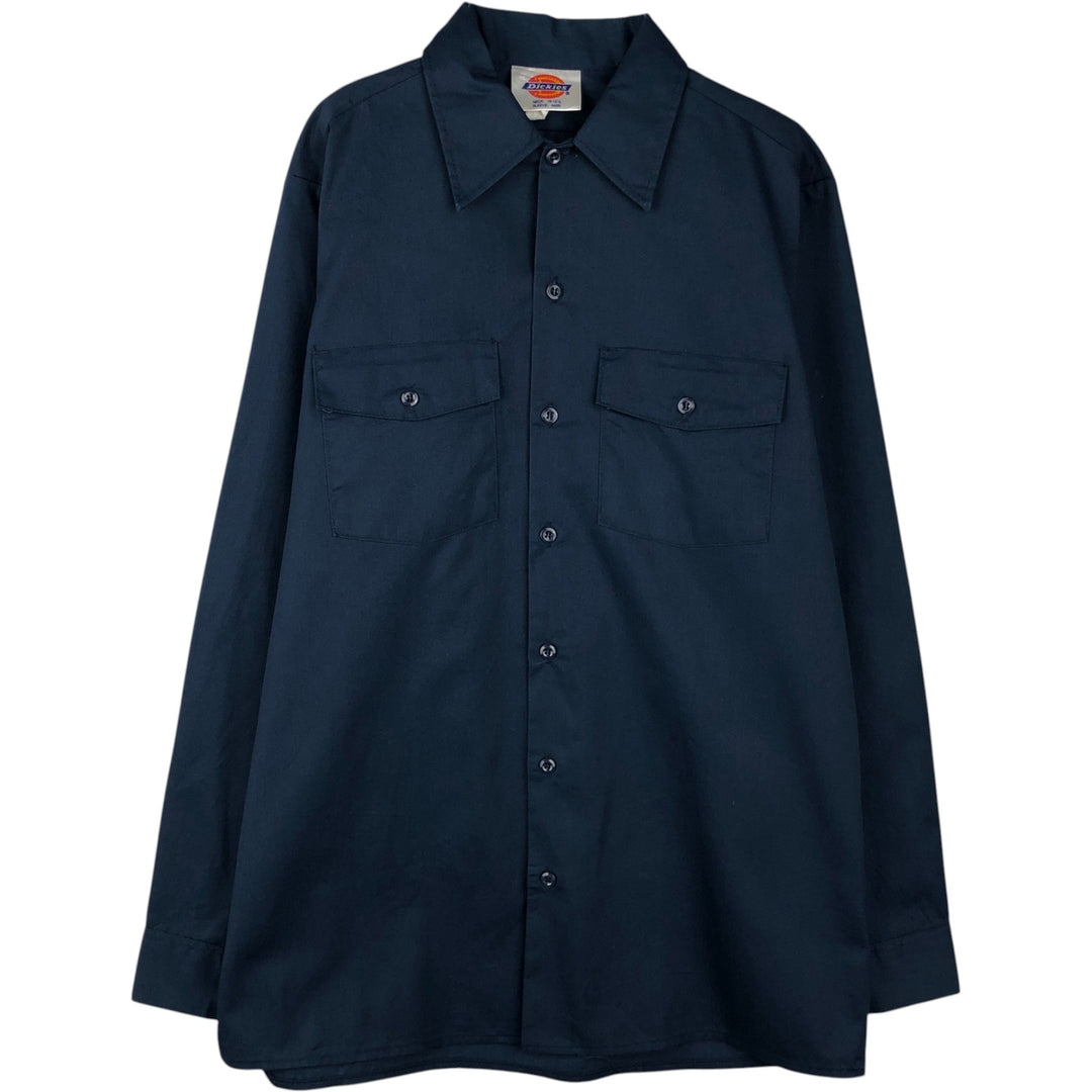 90'S Dickies Long-Sleeve Work Shirt, Boxy Shirt, Made in USA, Men's Size M (Equivalent), Vintage polyester navy blue type Vintage Second Hand