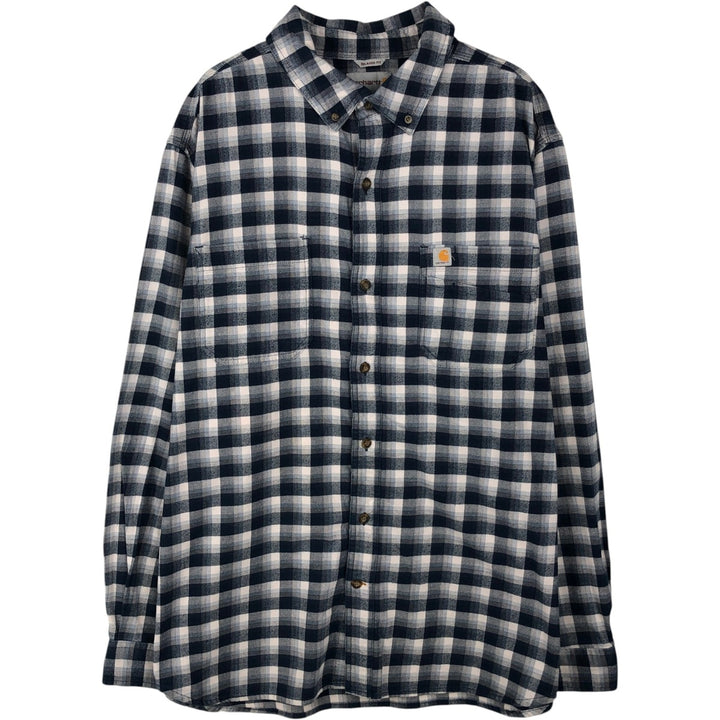 Carhartt Relaxed Fit Check Pattern Long Sleeve Button Down Work Shirt, Men's XL cotton navy blue type Vintage Second Hand