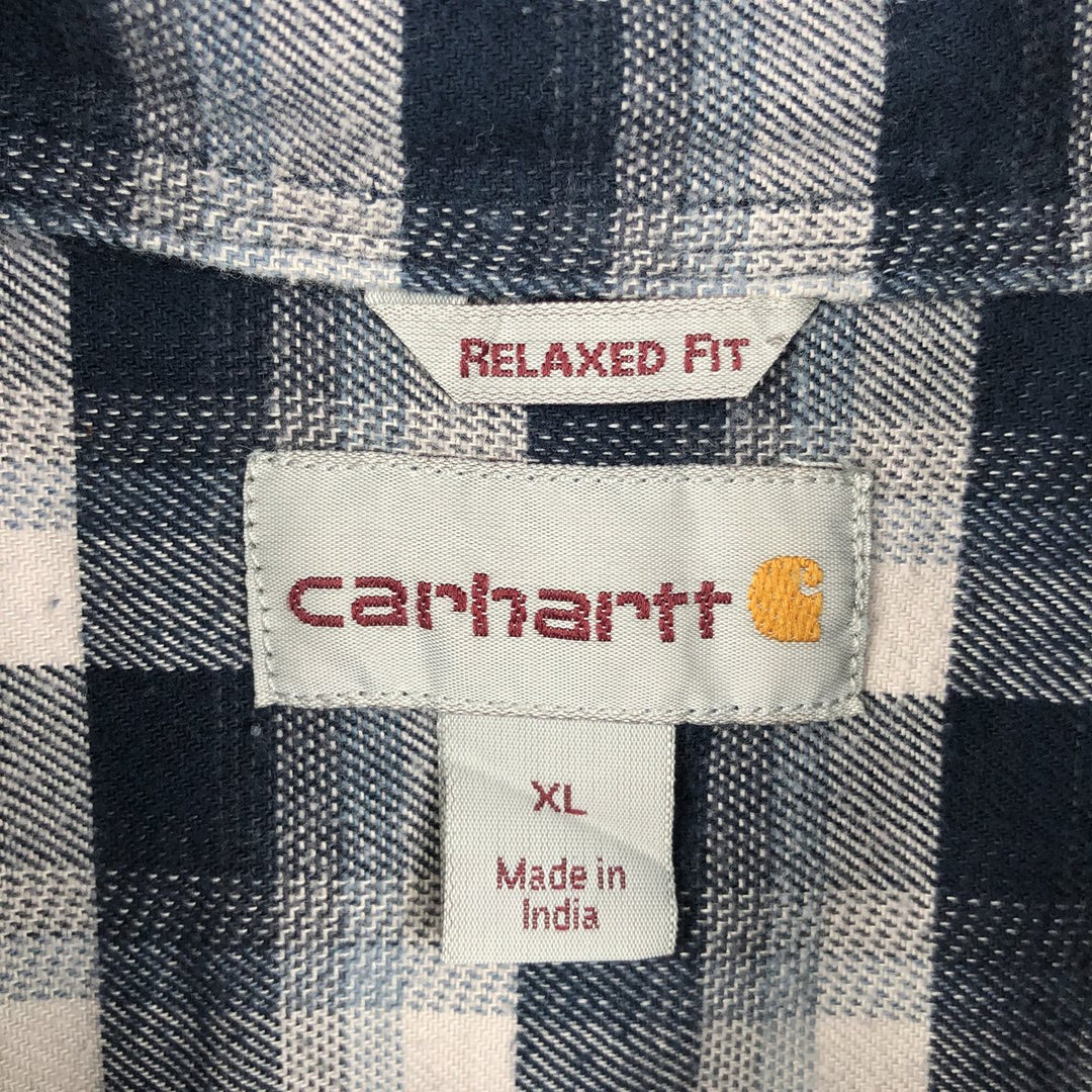Carhartt Relaxed Fit Check Pattern Long Sleeve Button Down Work Shirt, Men's XL cotton navy blue type Vintage Second Hand