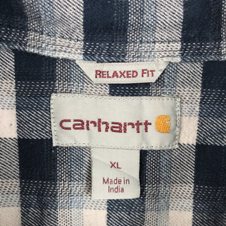 Carhartt Relaxed Fit Check Pattern Long Sleeve Button Down Work Shirt, Men's XL cotton navy blue type Vintage Second Hand