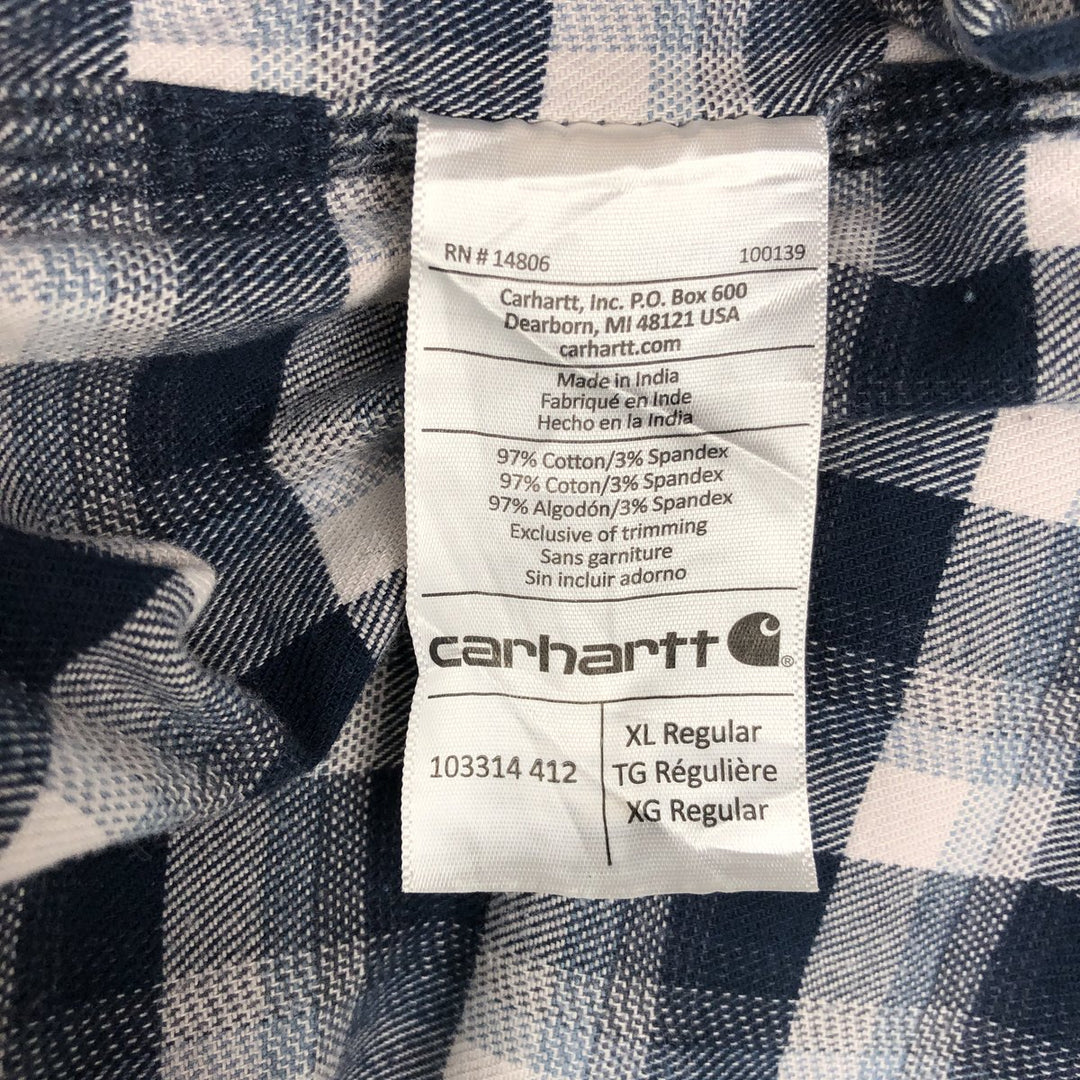 Carhartt Relaxed Fit Check Pattern Long Sleeve Button Down Work Shirt, Men's XL cotton navy blue type Vintage Second Hand