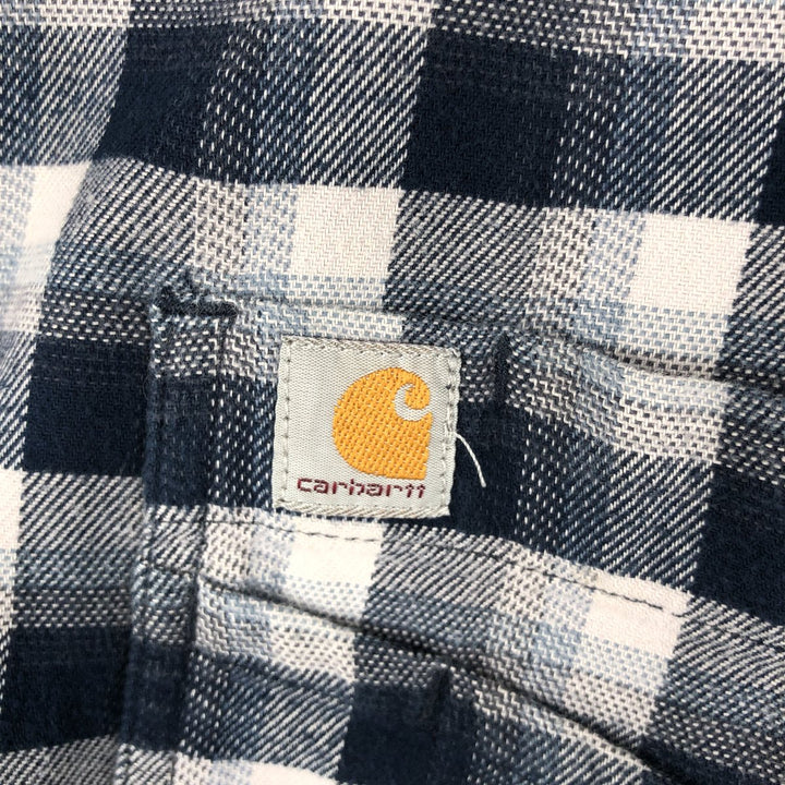 Carhartt Relaxed Fit Check Pattern Long Sleeve Button Down Work Shirt, Men's XL cotton navy blue type Vintage Second Hand