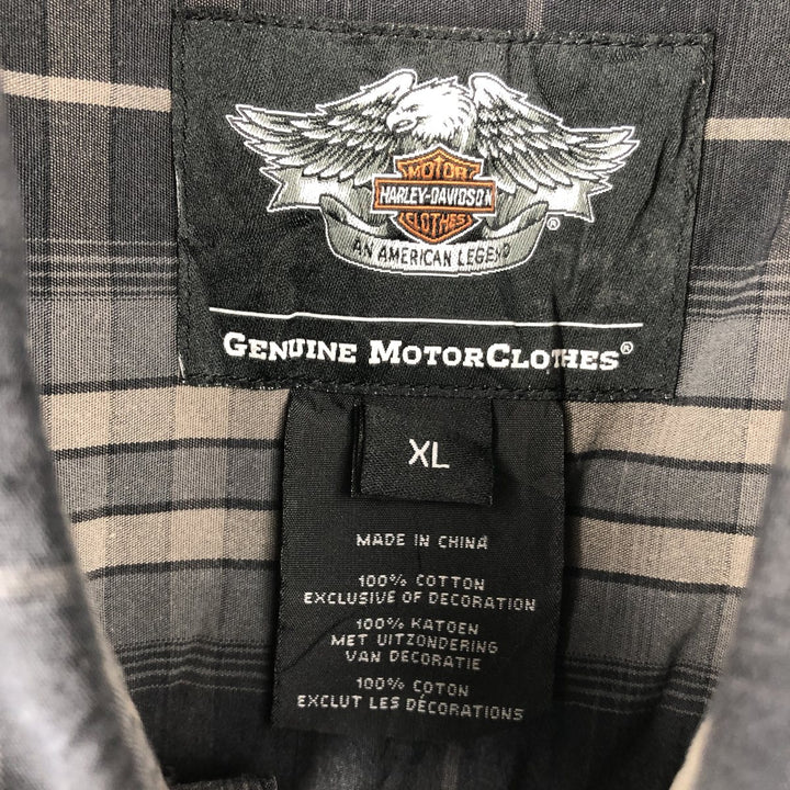 Harley-Davidson Check Pattern Long-Sleeve Hidden Button-Down Work Shirt, Men's Size XL (approx.) cotton gray type Vintage Second Hand