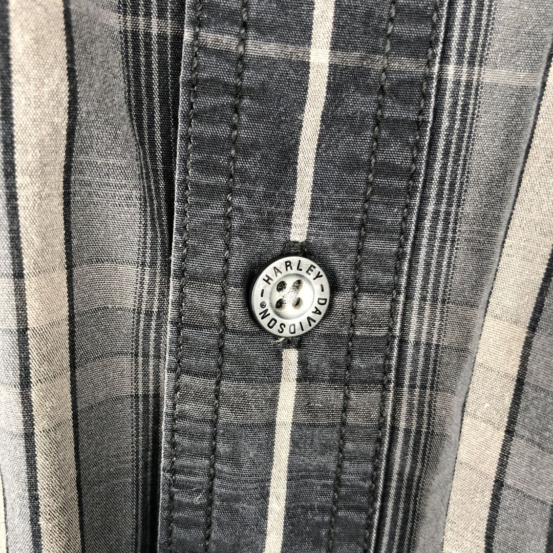 Harley-Davidson Check Pattern Long-Sleeve Hidden Button-Down Work Shirt, Men's Size XL (approx.) cotton gray type Vintage Second Hand