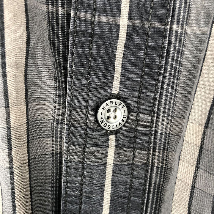 Harley-Davidson Check Pattern Long-Sleeve Hidden Button-Down Work Shirt, Men's Size XL (approx.) cotton gray type Vintage Second Hand