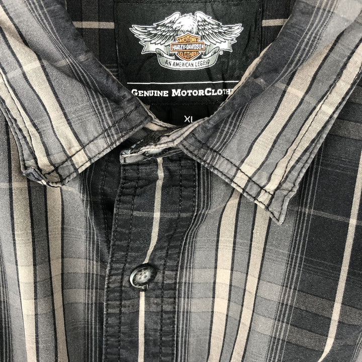 Harley-Davidson Check Pattern Long-Sleeve Hidden Button-Down Work Shirt, Men's Size XL (approx.) cotton gray type Vintage Second Hand