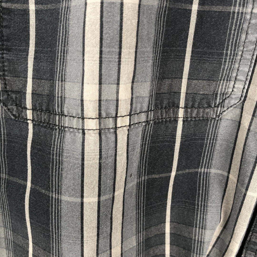 Harley-Davidson Check Pattern Long-Sleeve Hidden Button-Down Work Shirt, Men's Size XL (approx.) cotton gray type Vintage Second Hand