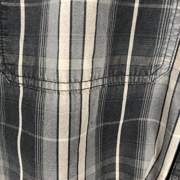 Harley-Davidson Check Pattern Long-Sleeve Hidden Button-Down Work Shirt, Men's Size XL (approx.) cotton gray type Vintage Second Hand
