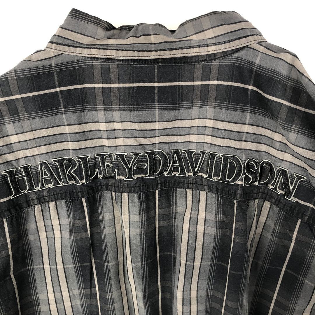 Harley-Davidson Check Pattern Long-Sleeve Hidden Button-Down Work Shirt, Men's Size XL (approx.) cotton gray type Vintage Second Hand