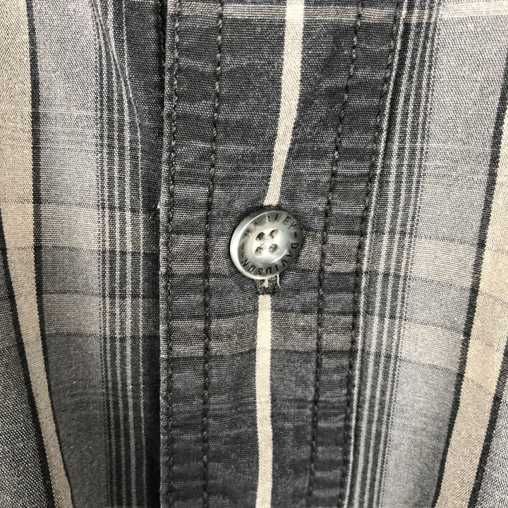 Harley-Davidson Check Pattern Long-Sleeve Hidden Button-Down Work Shirt, Men's Size XL (approx.) cotton gray type Vintage Second Hand