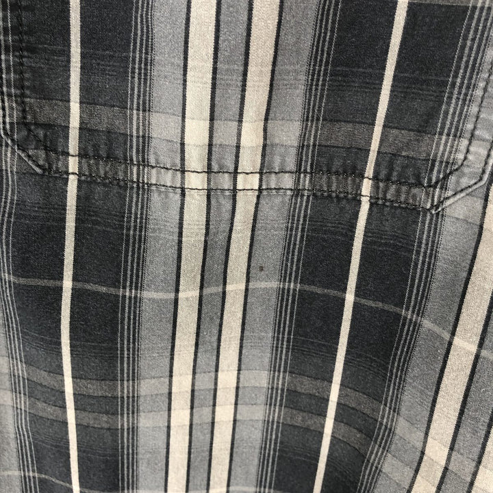 Harley-Davidson Check Pattern Long-Sleeve Hidden Button-Down Work Shirt, Men's Size XL (approx.) cotton gray type Vintage Second Hand