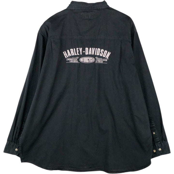 Harley-Davidson long-sleeved button-down work shirt, men's size XXL cotton black type Vintage Second Hand