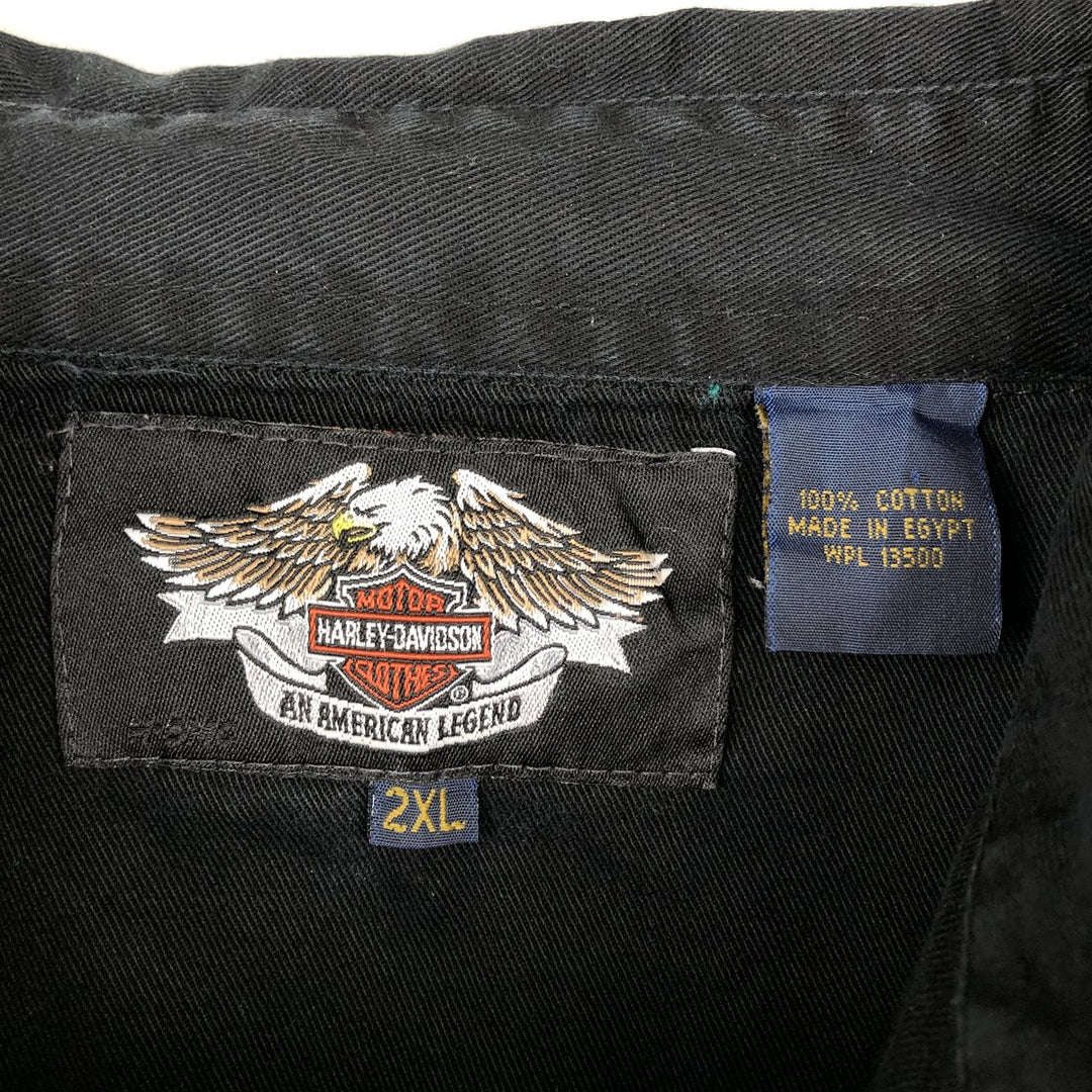 Harley-Davidson long-sleeved button-down work shirt, men's size XXL cotton black type Vintage Second Hand