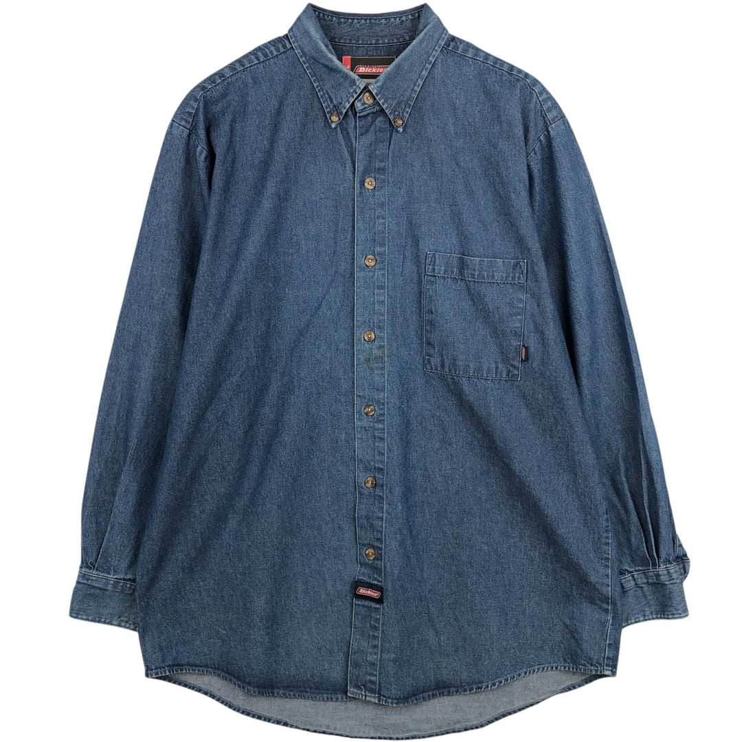 2000'S Dickies Long-Sleeve Button-Down Denim Shirt, Men's Size L (approx.) cotton blue type Vintage Second Hand