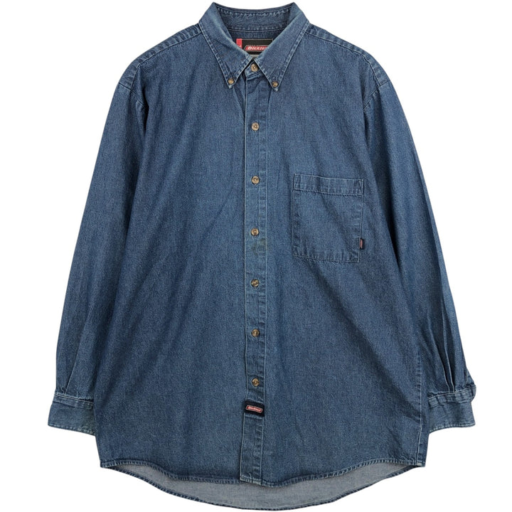2000'S Dickies Long-Sleeve Button-Down Denim Shirt, Men's Size L (approx.) cotton blue type Vintage Second Hand