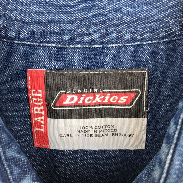 2000'S Dickies Long-Sleeve Button-Down Denim Shirt, Men's Size L (approx.) cotton blue type Vintage Second Hand