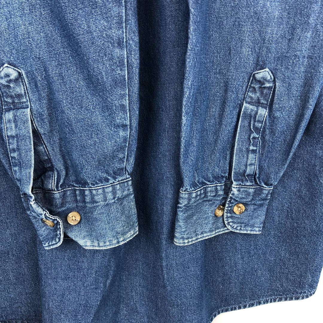 2000'S Dickies Long-Sleeve Button-Down Denim Shirt, Men's Size L (approx.) cotton blue type Vintage Second Hand