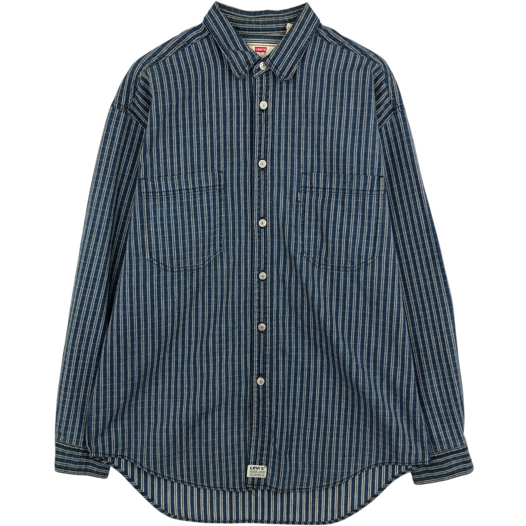 90'S Levi's Stripe Pattern Long Sleeve Denim Shirt Men's Size L Vintage cotton blue type Vintage Second Hand