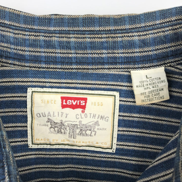 90'S Levi's Stripe Pattern Long Sleeve Denim Shirt Men's Size L Vintage cotton blue type Vintage Second Hand