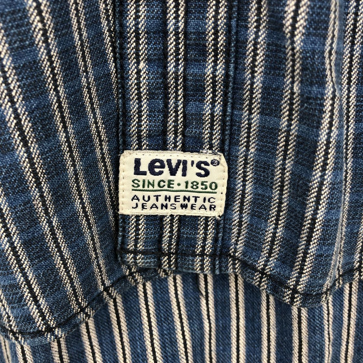 90'S Levi's Stripe Pattern Long Sleeve Denim Shirt Men's Size L Vintage cotton blue type Vintage Second Hand