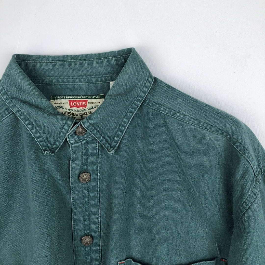 90'S Vintage Levi's Long Sleeve Denim Shirt, Men's Size Medium cotton green type Vintage Second Hand