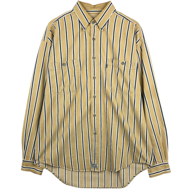 90'S Levi's Stripe Pattern Long-Sleeve Button-Down Denim Shirt, Men's Size L (Equivalent), Vintage cotton yellow type Vintage Second Hand